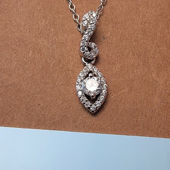 Vintage Sterling Silver CZ Necklace and Earring Set with Marquise Drop Design - Picture 9 of 10